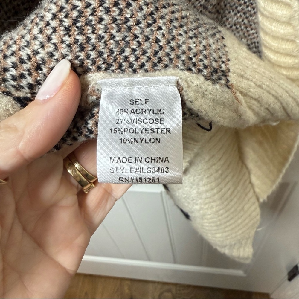 In loom Cream and Brown Animal Print Cardigan - Picture 5 of 5